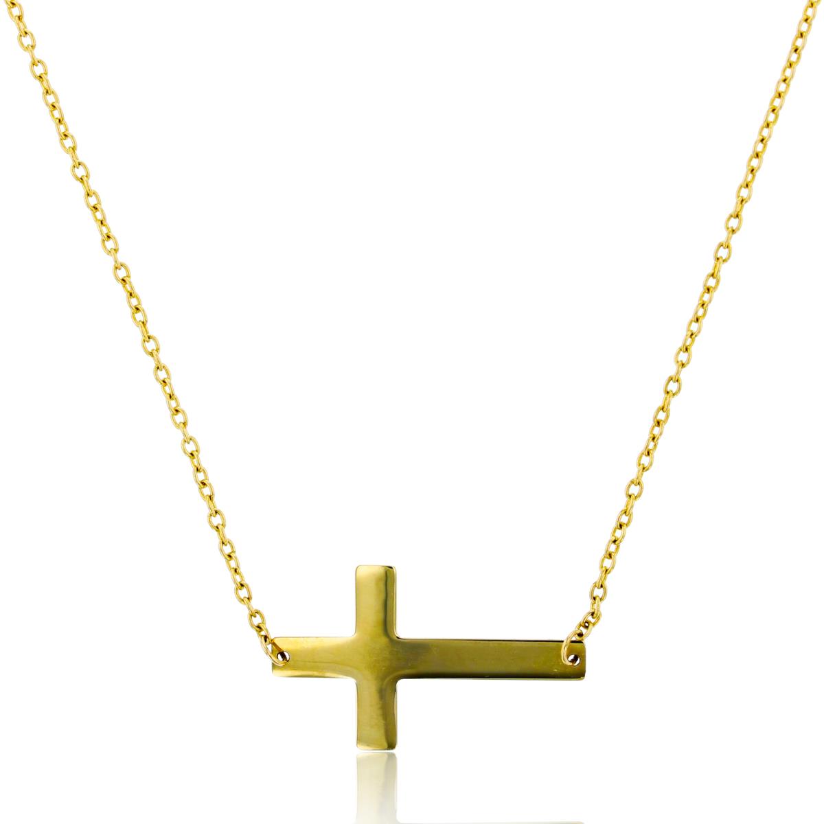 14K Yellow Gold Polished Sideways Cross 17.5" Necklace
