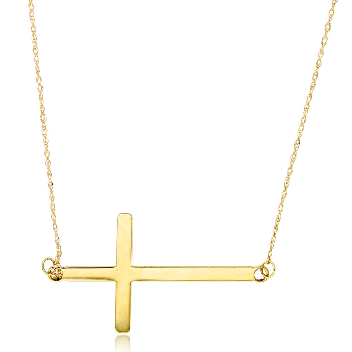 14K Yellow Gold Polished Sideways Cross 17" Rope Chain Necklace