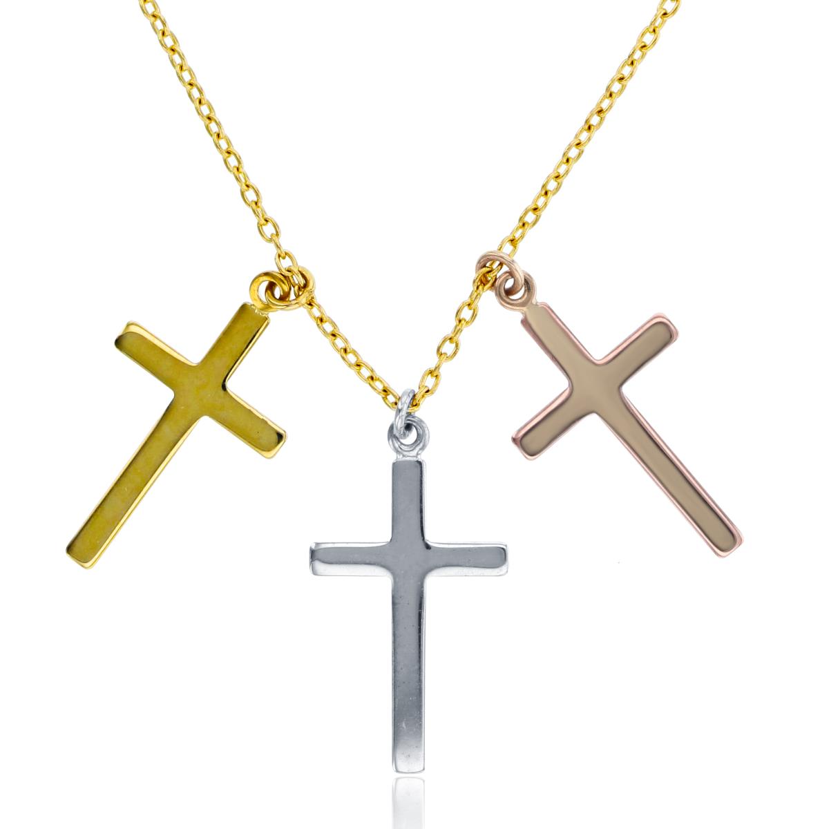 14K Tri-Color Gold Triple Crosses 17" Necklace