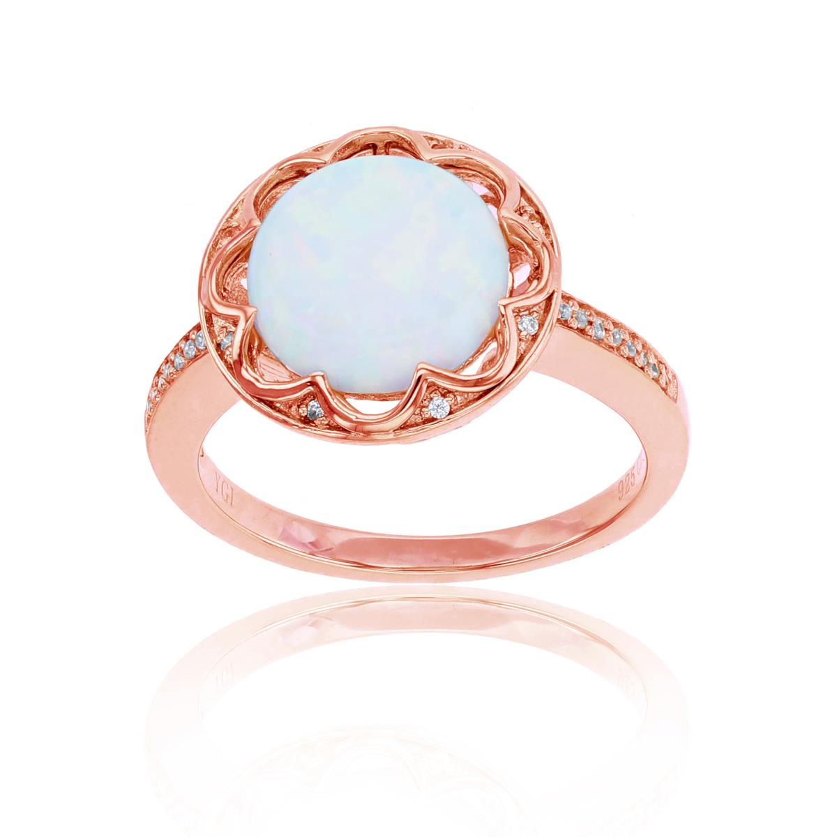 Sterling Silver Rose 0.05 CTTW Rnd Diam & 10mm Rnd Created Opal Circle Ring