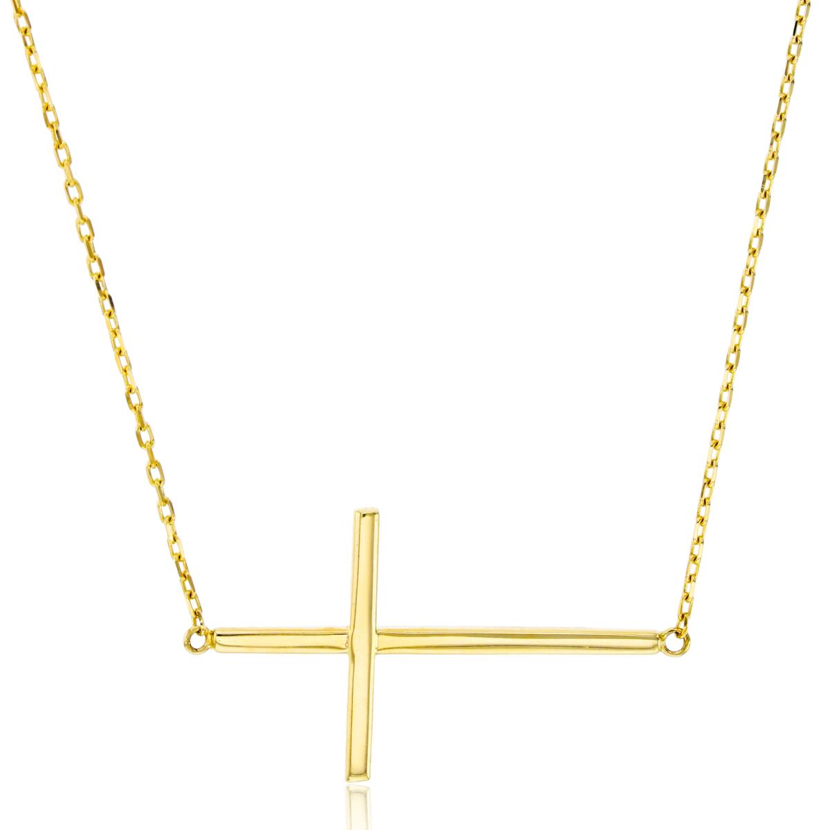 14K Yellow Gold Sideways Cross 16"+1" Necklace