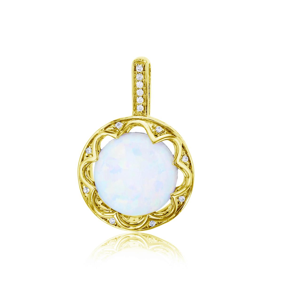 Sterling Silver Yellow 0.03 CTTW Diam Round & 10mm Round Created Opal Circle Pendant