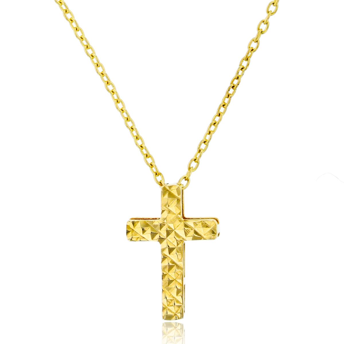 14K Yellow Gold 14x9mm Diamond Cut Cross 17" Necklace
