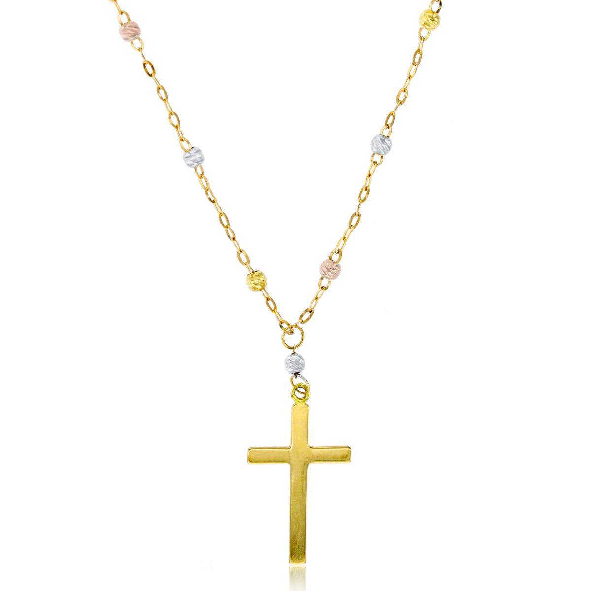 14K Tri-Color Gold Dangling Cross 17" DC Station Chain Necklace