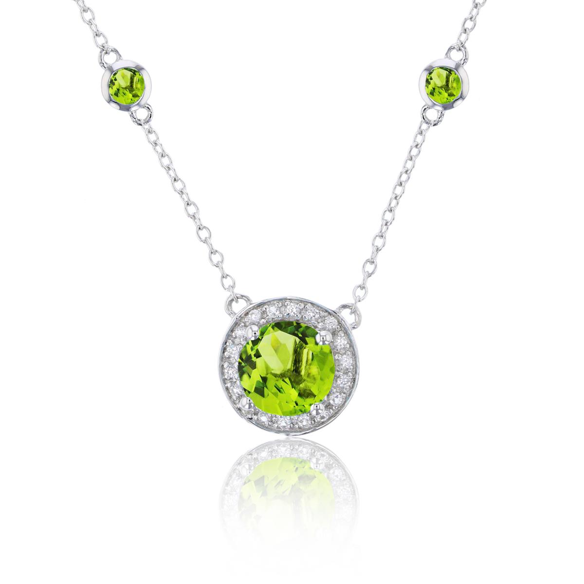 Sterling Silver Rhodium Peridot & Created White Sapphire 3-Circles Station Necklace