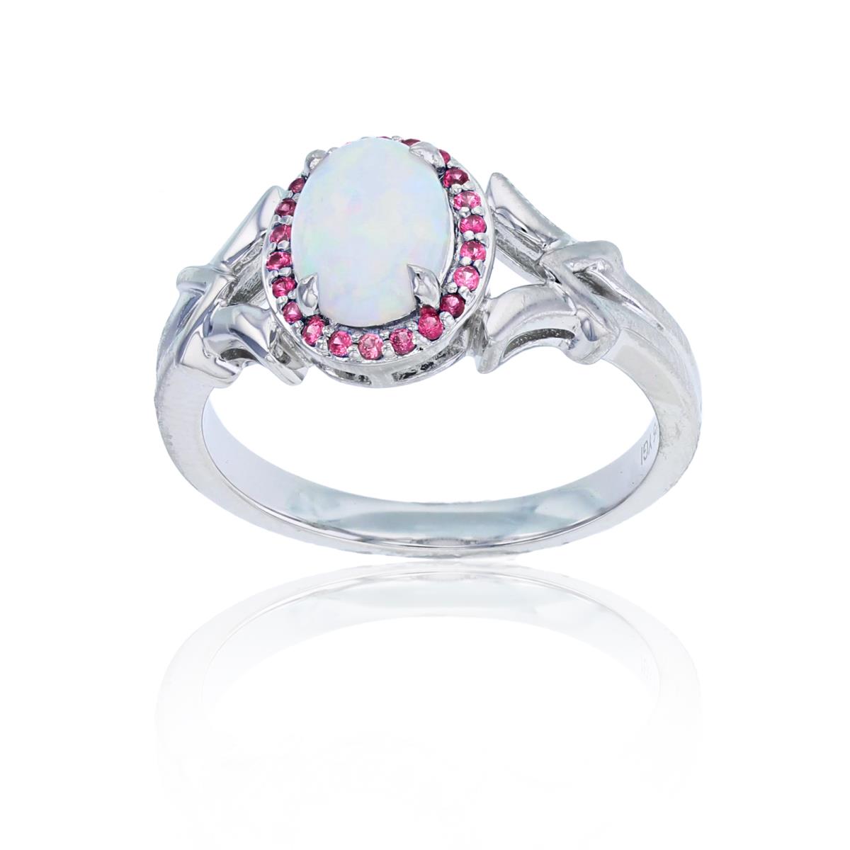 Sterling Silver Rhodium Created Opal & Created Pink Sapphire Oval Ring