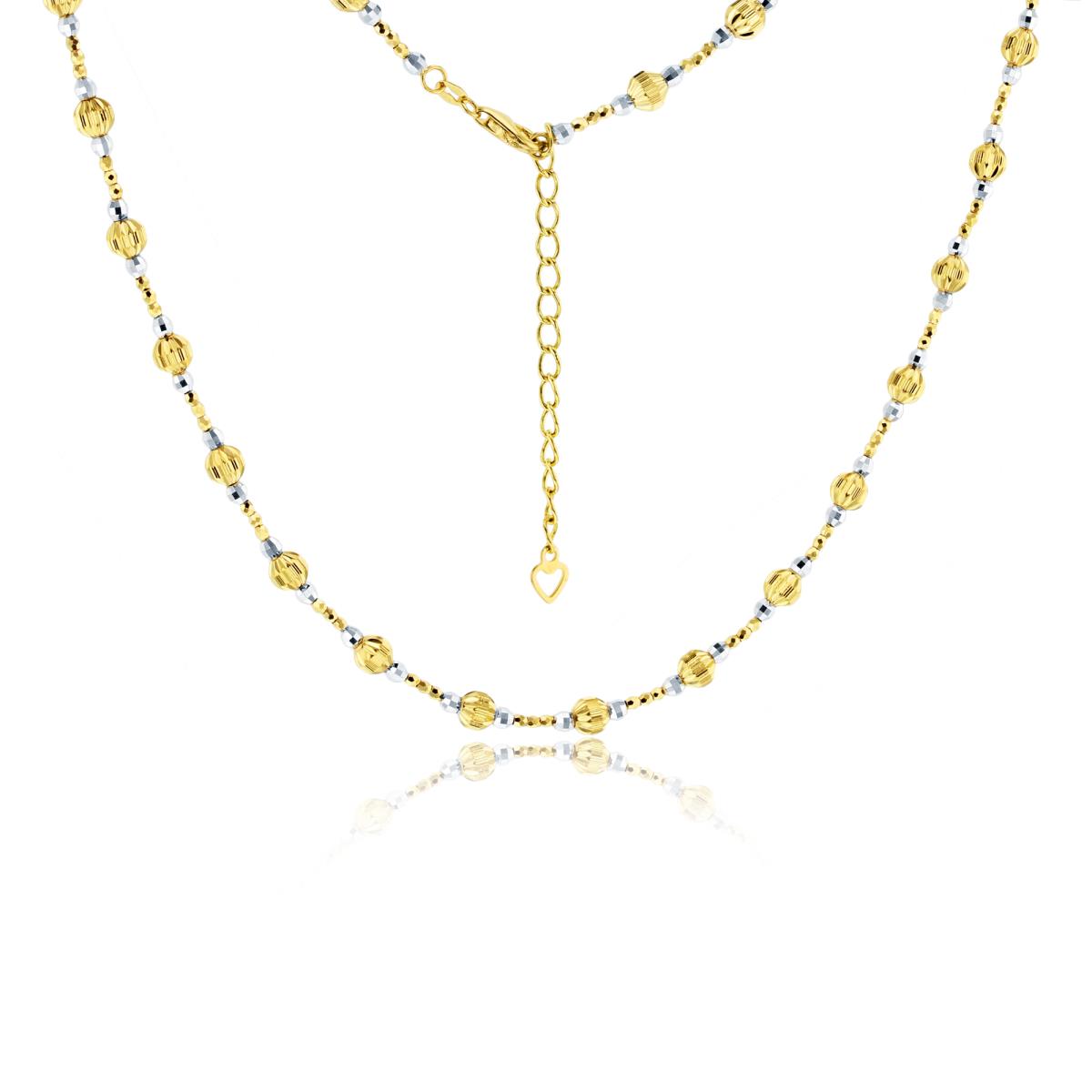14K Two-Tone Gold Graduated Diamond Cut Beaded 18"+2" Necklace