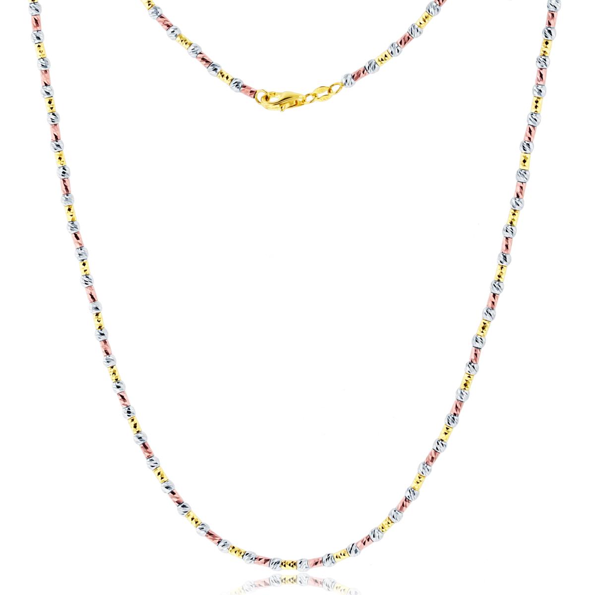 14K Tri-Color Gold Diamond Cut Ball & Bar Beads 17" Necklace