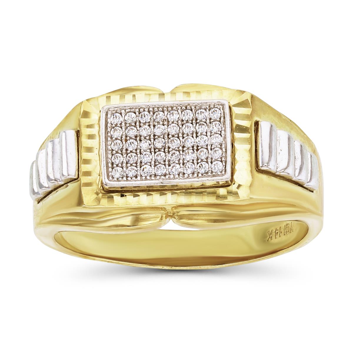 10K Yellow & White Gold Pave DC Square Watch Band Mens Ring