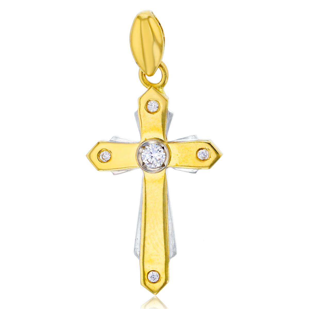 10K Yellow & White Gold Polished Bezel Cross \Pendant