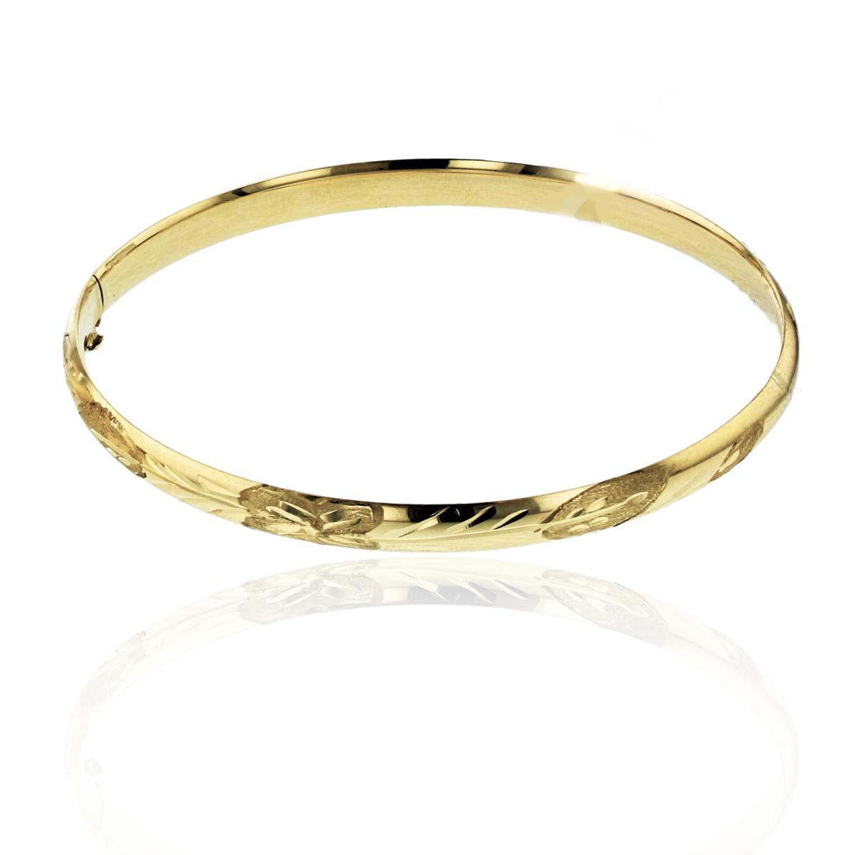 10K Yellow Gold Satin Diamond Flower Cut 3/16 7" Bangle