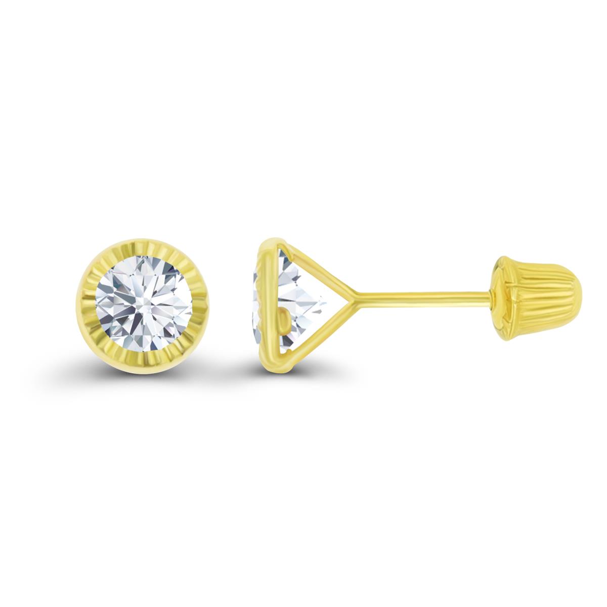 10K Yellow Gold DC Basic Round Bezel 5mm Hat Screw Back Stud Earring 