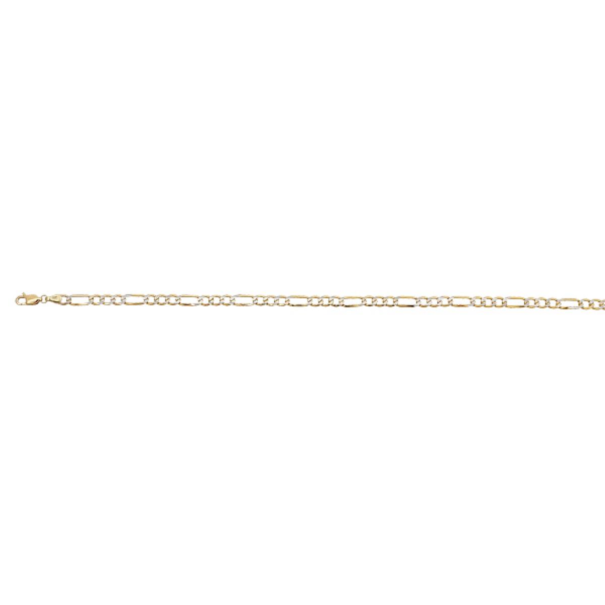 10K Two-Tone Gold 3.20mm 8" Figaro 080 Hollow Chain Bracelet