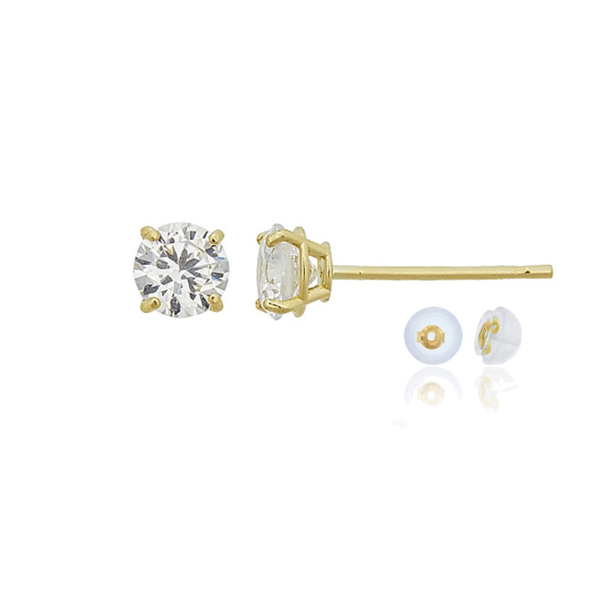 10K Yellow Gold 4mm Rd White Swarovski Zirconia 4-Prong Cast Basket Solitaire Earring & Silicone Bubble Back