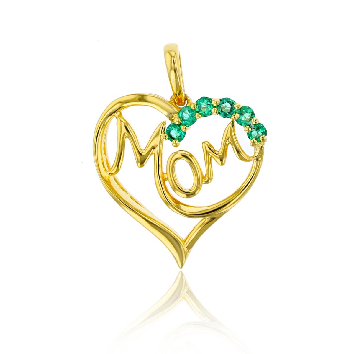 10K Yellow Gold 2mm Rnd Created Emerald Heart/Mom Pendant