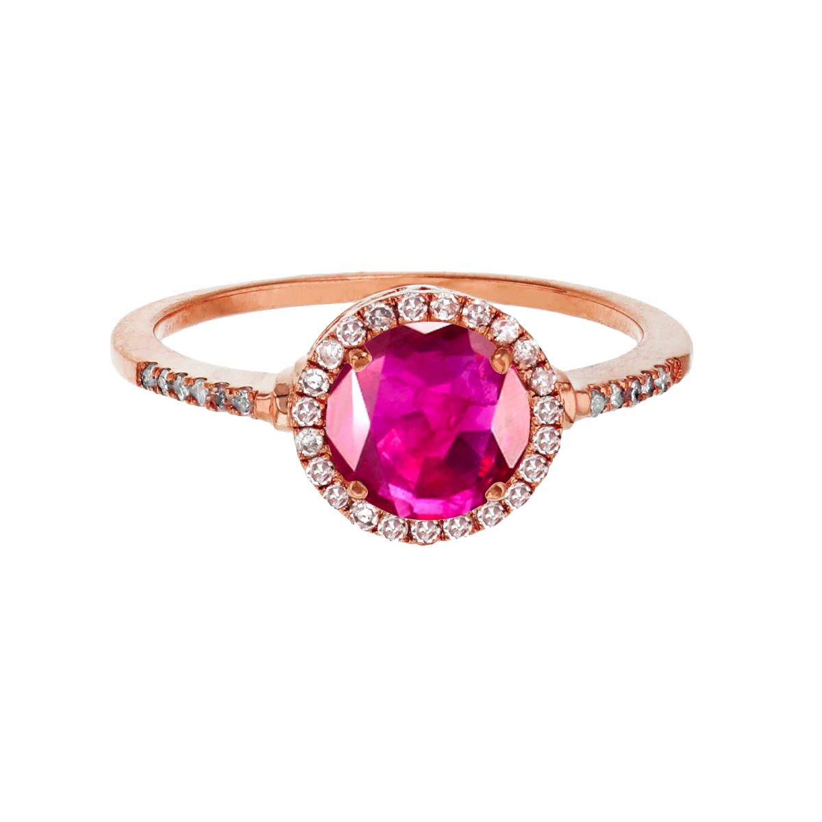 14K Rose Gold 7mm Round Glass Filled Ruby & 0.18 CTTW Diamond Halo Ring