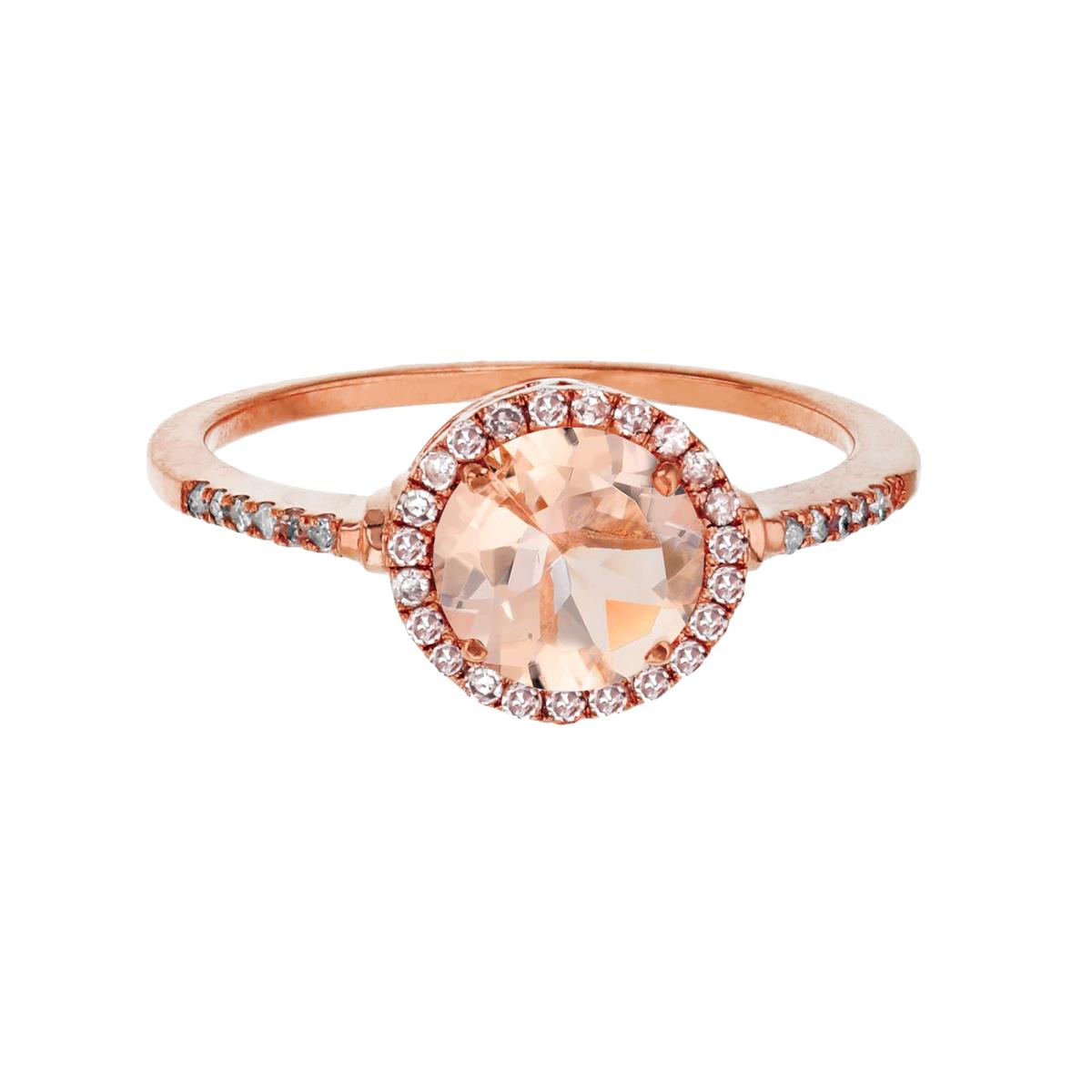 Sterling Silver Rose 7mm Round Morganite & Created White Sapphire Halo Ring