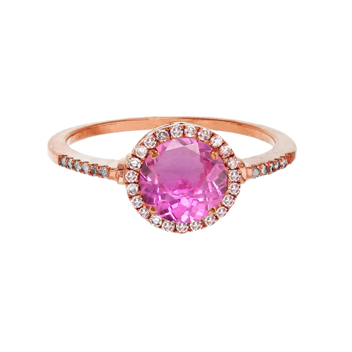 Sterling Silver Rose 7mm Round Cr Pink Sapphire & Cr White Sapphire Halo Ring
