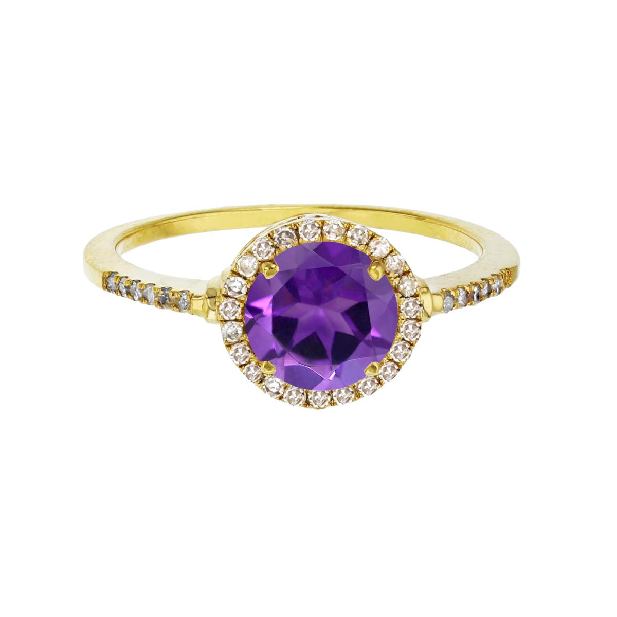 Sterling Silver Yellow 7mm Round Amethyst & Created White Sapphire Halo Ring