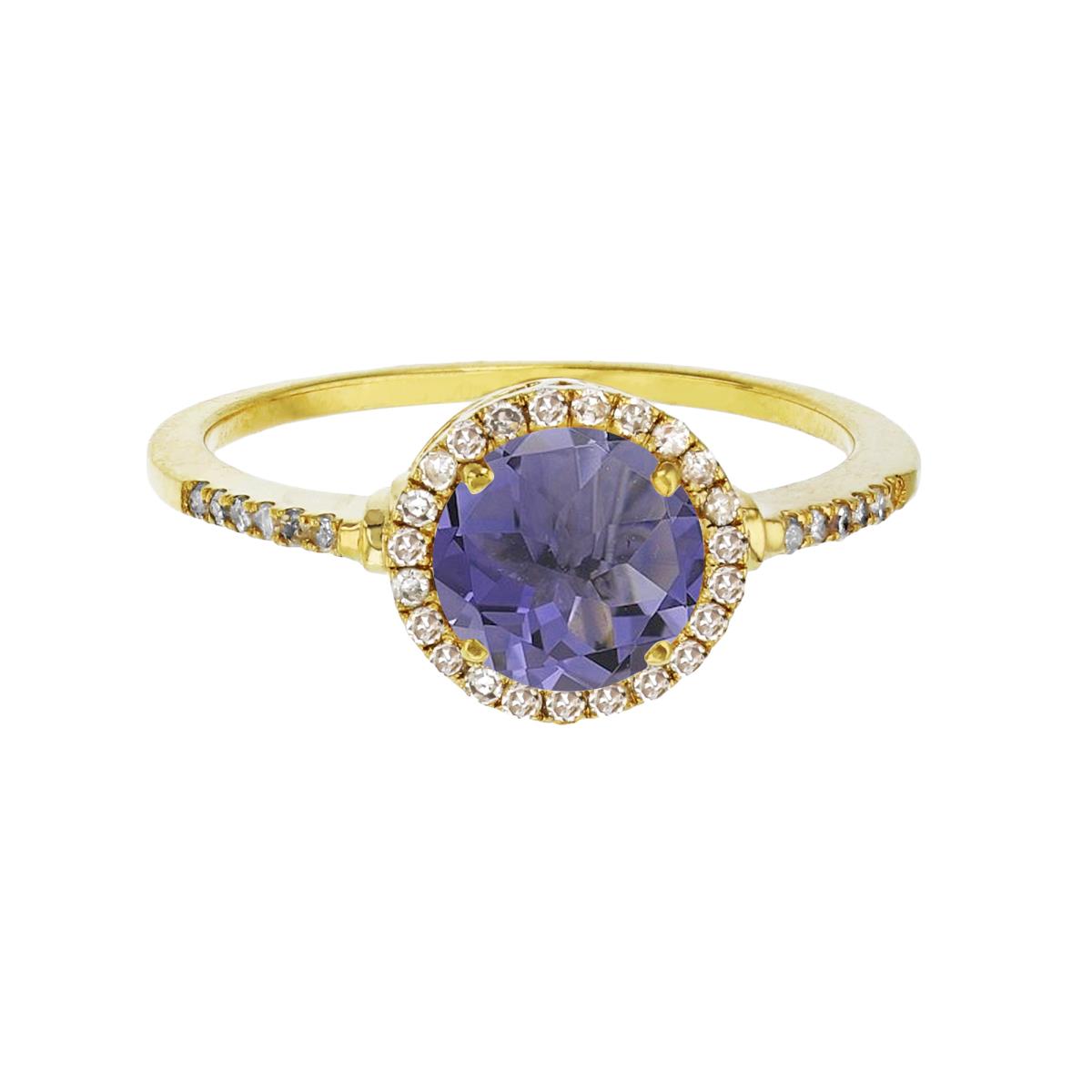 Sterling Silver Yellow 7mm Round Iolite & Created White Sapphire Halo Ring