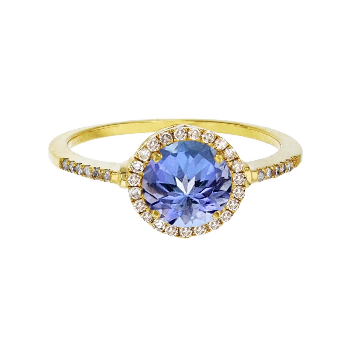 Sterling Silver Yellow 7mm Round Tanzanite & Created White Sapphire Halo Ring