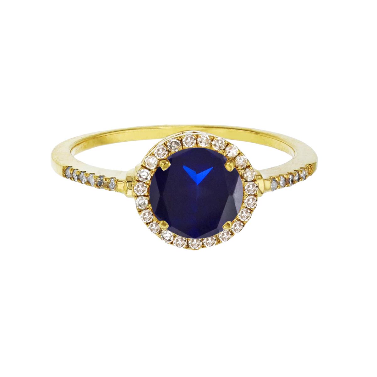 Sterling Silver Yellow 7mm Round Cr Blue Sapphire & Cr White Sapphire Halo Ring
