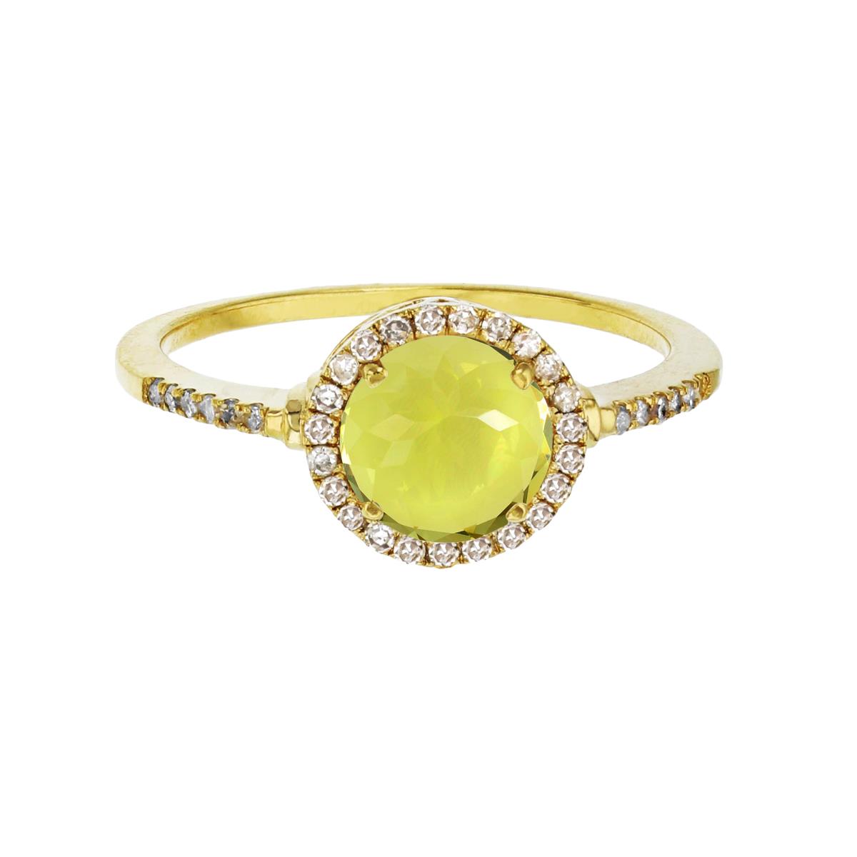Sterling Silver Yellow 7mm Round Cr Yellow Sapphire & Cr White Sapphire Halo Ring