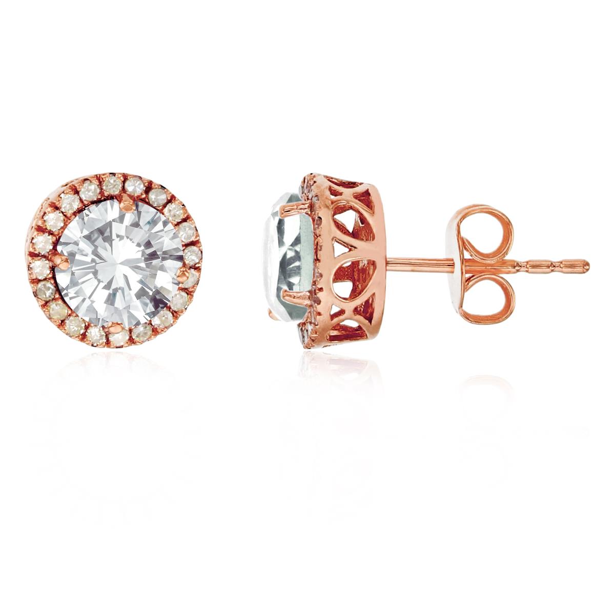 10K Rose Gold 6mm Round White Topaz & 0.2 CTTW Diamond Halo Stud Earring
