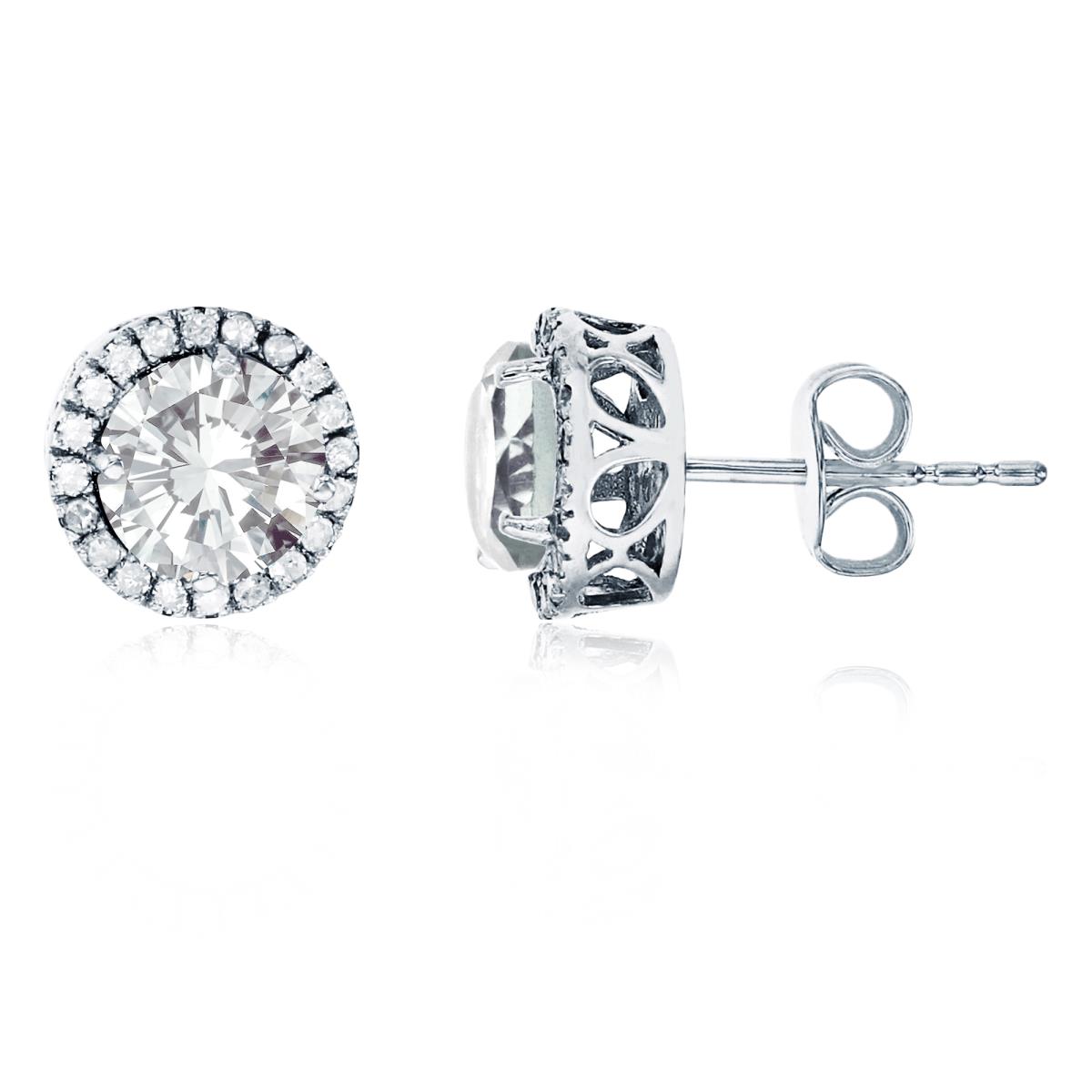 Sterling Silver Rhodium 6mm Round White Topaz & Created White Sapphire Halo Stud Earring