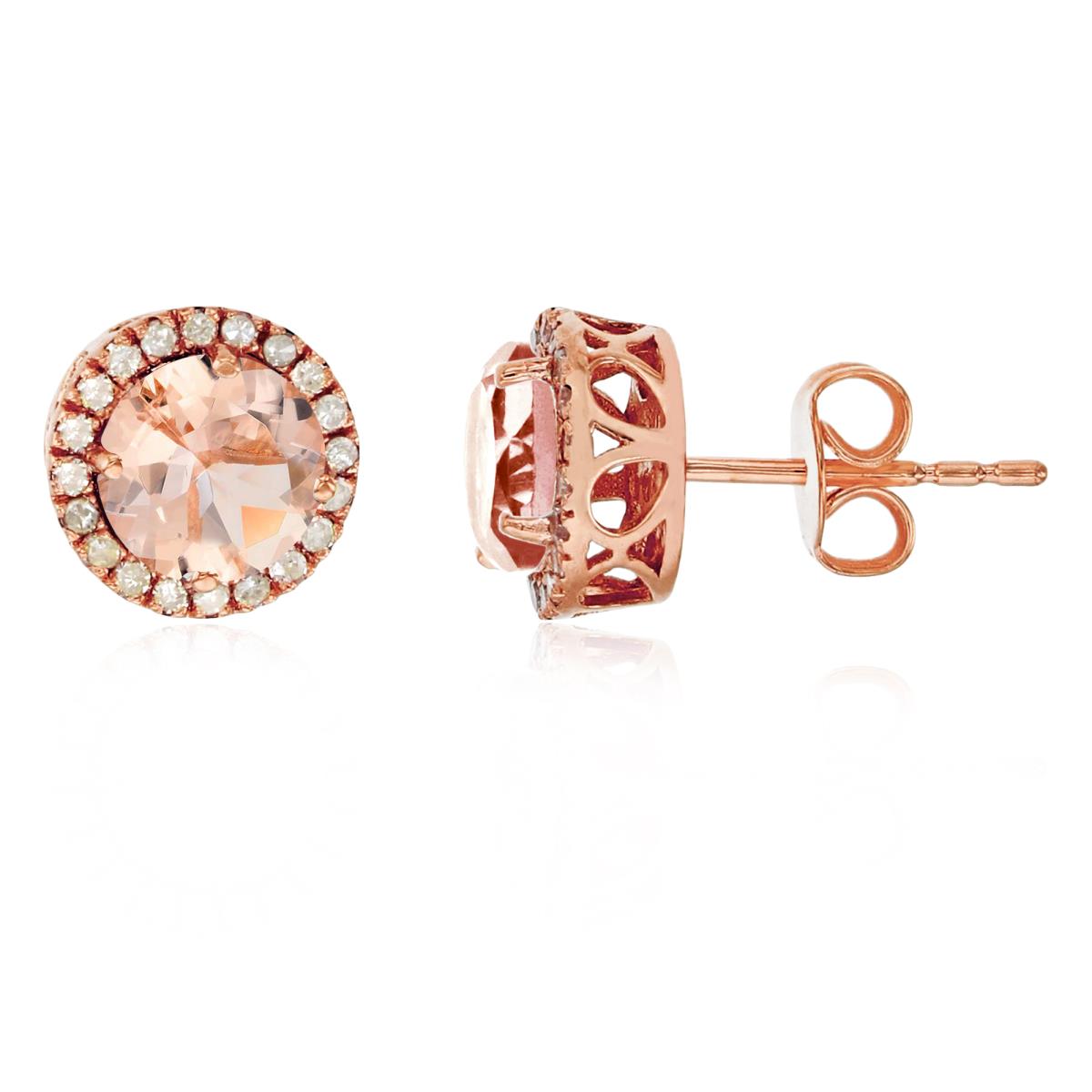 Sterling Silver Rose 6mm Round Morganite & Created White Sapphire Halo Stud Earring