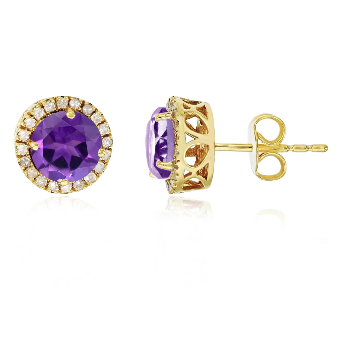 Sterling Silver Yellow 6mm Round Amethyst & Created White Sapphire Halo Stud Earring