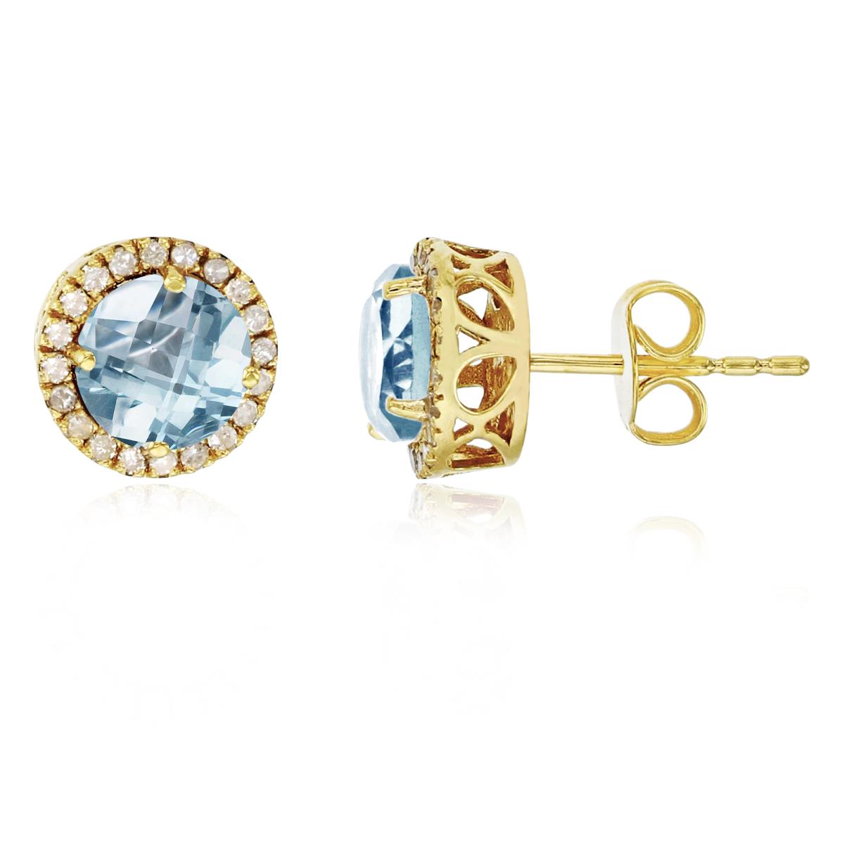 Sterling Silver Yellow 6mm Round Aquamarine & Created White Sapphire Halo Stud Earring