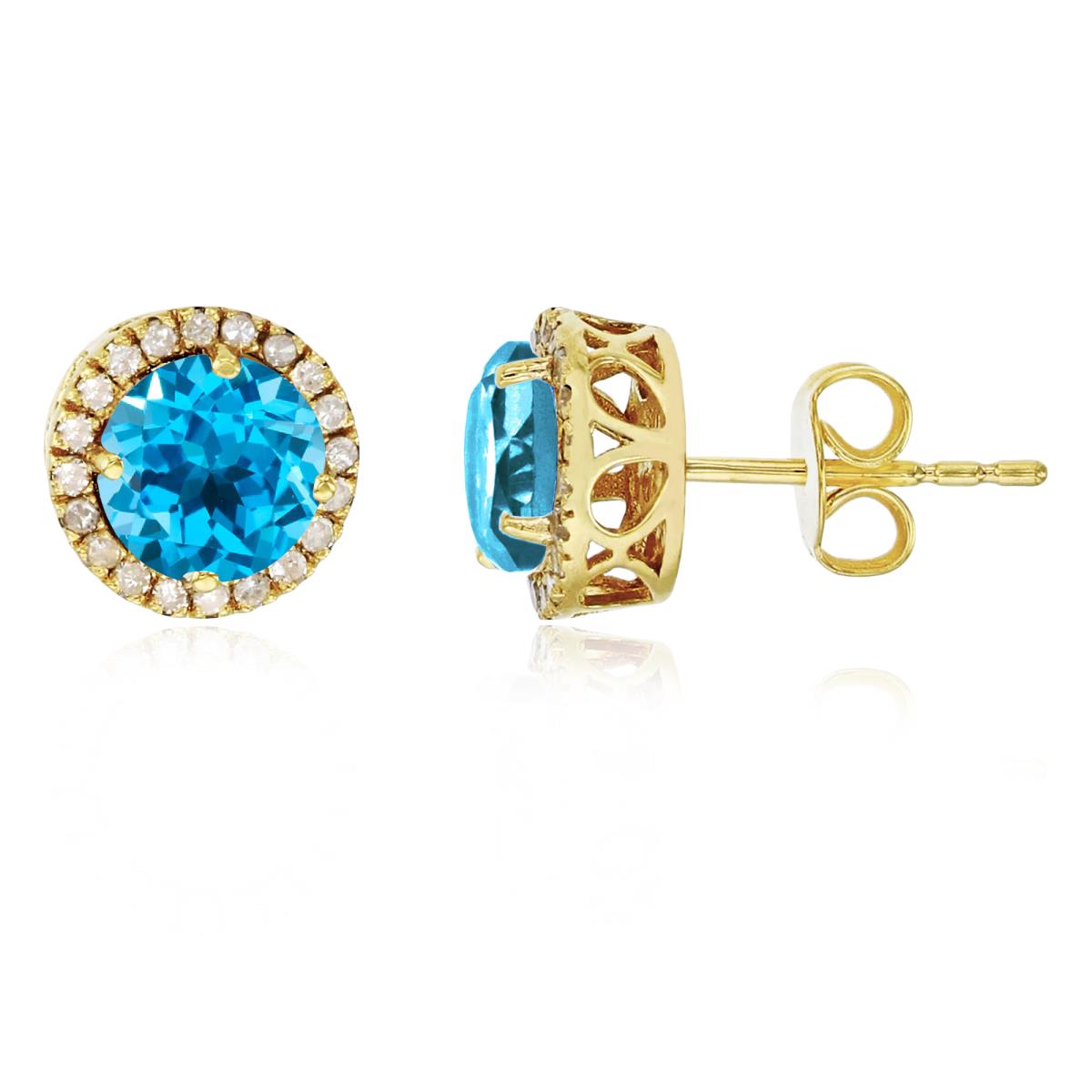Sterling Silver Yellow 6mm Round Swiss Blue Topaz & Created White Sapphire Halo Stud Earring