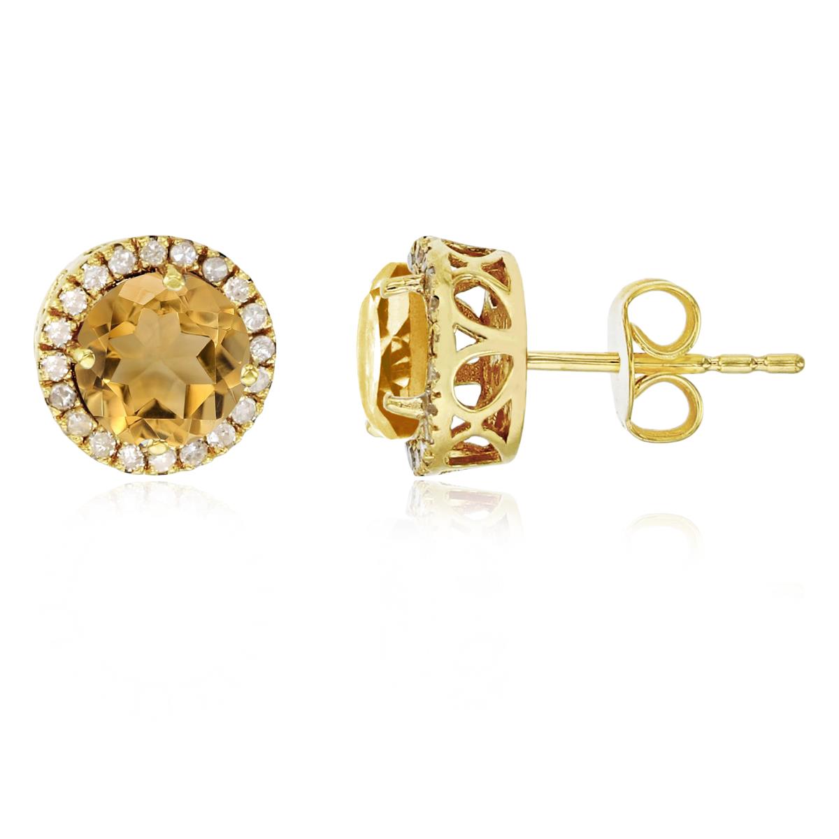Sterling Silver Yellow 6mm Round Citrine & Created White Sapphire Halo Stud Earring