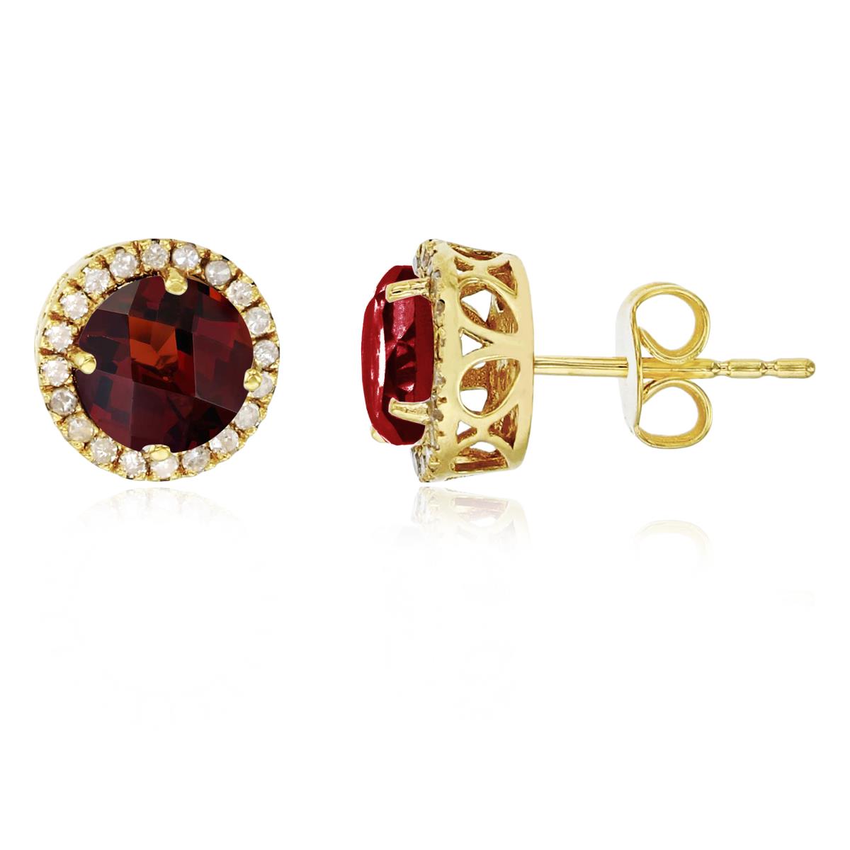 Sterling Silver Yellow 6mm Round Garnet & Created White Sapphire Halo Stud Earring