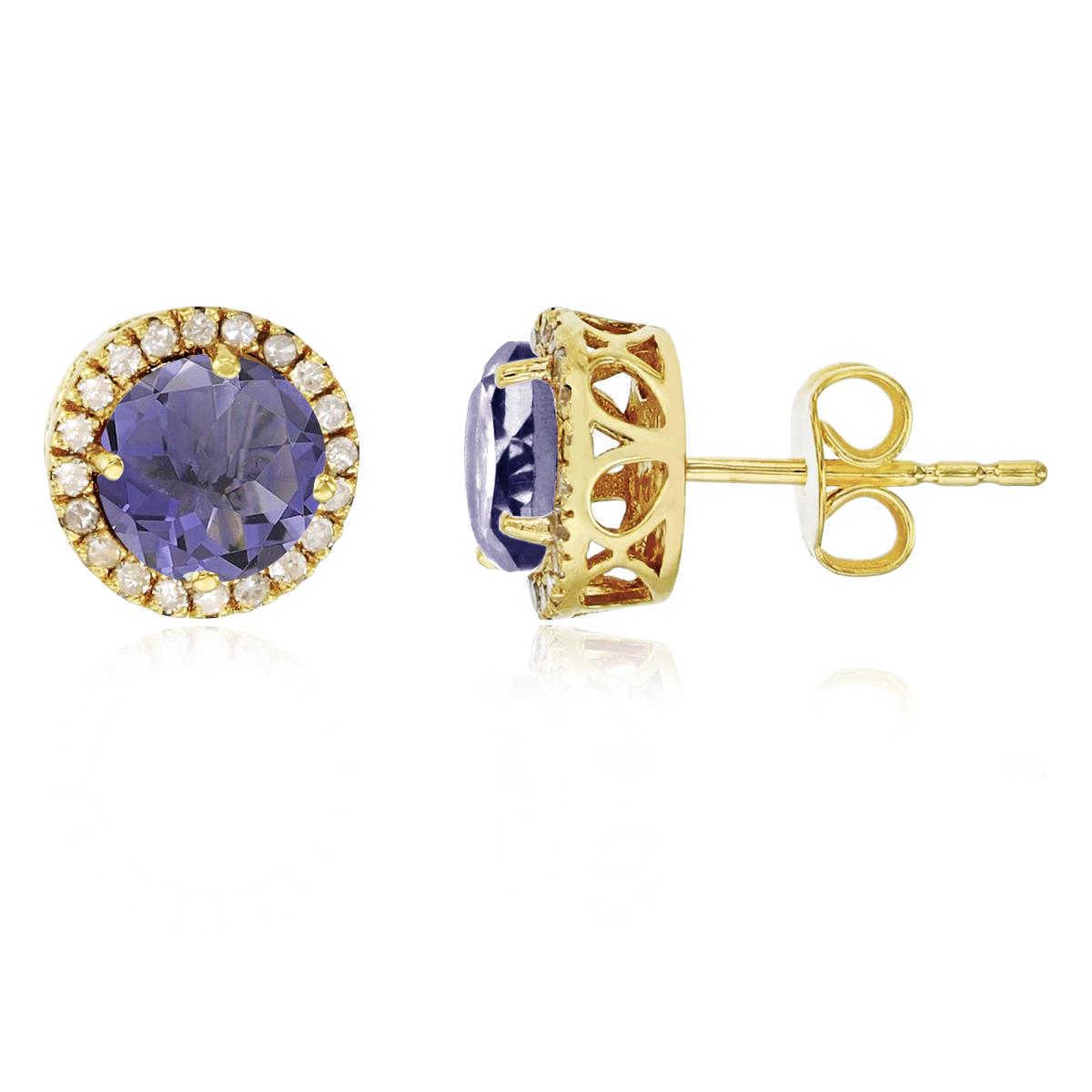 Sterling Silver Yellow 6mm Round Iolite & Created White Sapphire Halo Stud Earring