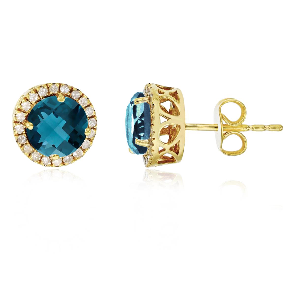 Sterling Silver Yellow 6mm Round London Blue Topaz & Created White Sapphire Halo Stud Earring