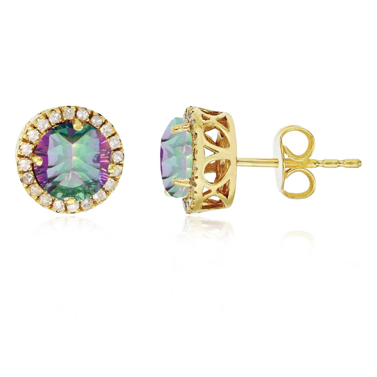 Sterling Silver Yellow 6mm Round Mystic Green Quartz & Created White Sapphire Halo Stud Earring