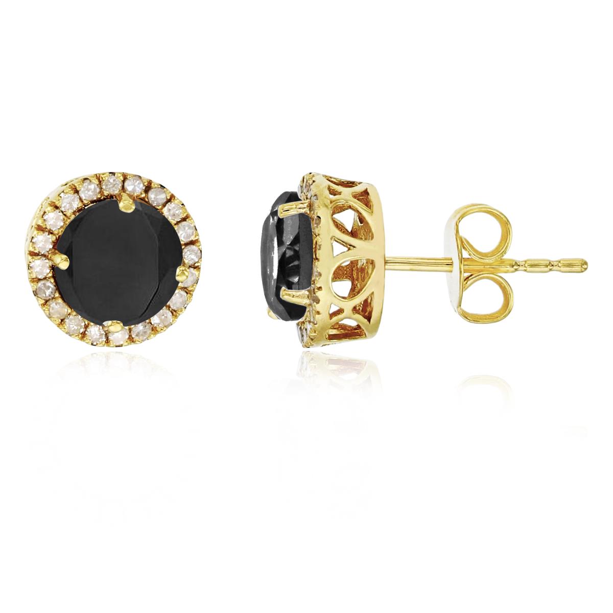 Sterling Silver Yellow 6mm Round Onyx & Created White Sapphire Halo Stud Earring