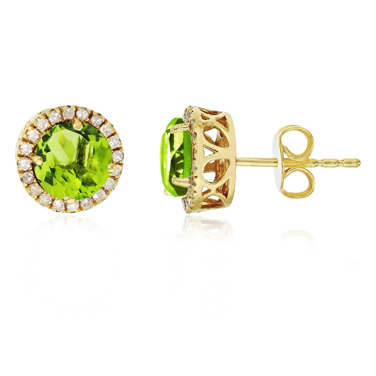Sterling Silver Yellow 6mm Round Peridot & Created White Sapphire Halo Stud Earring