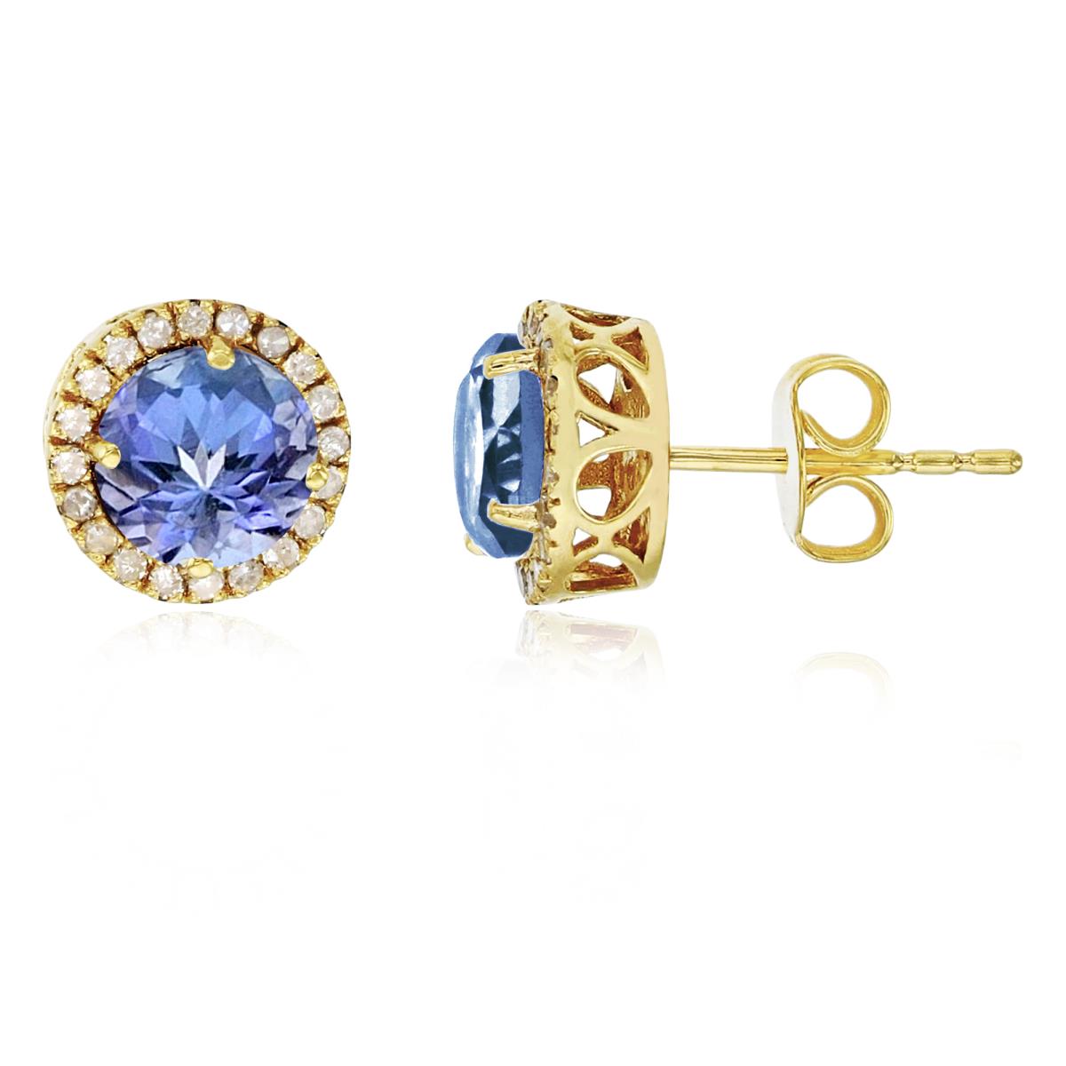 Sterling Silver Yellow 6mm Round Tanzanite & Created White Sapphire Halo Stud Earring