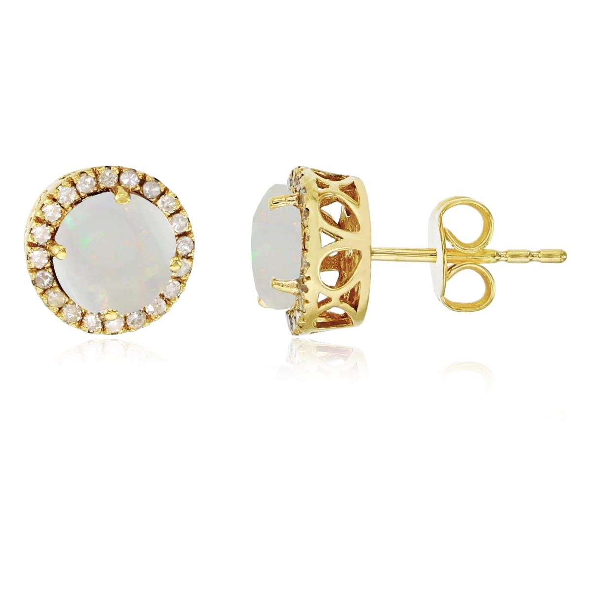 Sterling Silver Yellow 6mm Round Opal & Created White Sapphire Halo Stud Earring