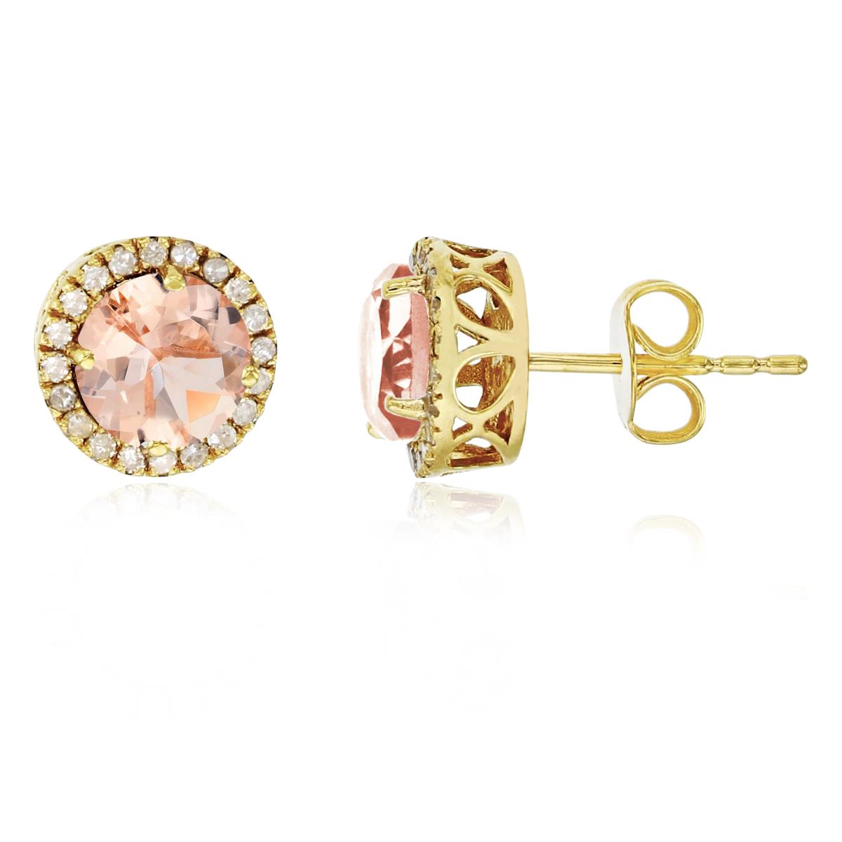 Sterling Silver Yellow 6mm Round Morganite & Created White Sapphire Halo Stud Earring