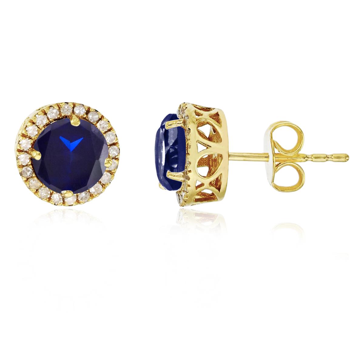 Sterling Silver Yellow 6mm Round Cr Blue Sapphire & Cr White Sapphire Halo Stud Earring