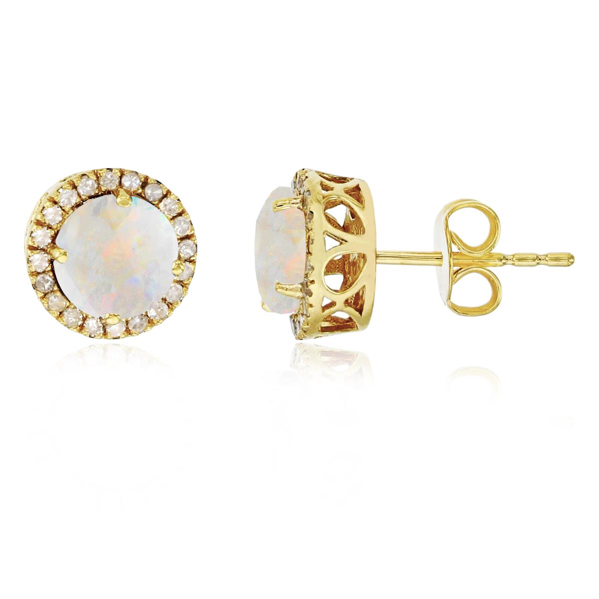 Sterling Silver Yellow 6mm Round Cr Opal & Cr White Sapphire Halo Stud Earring