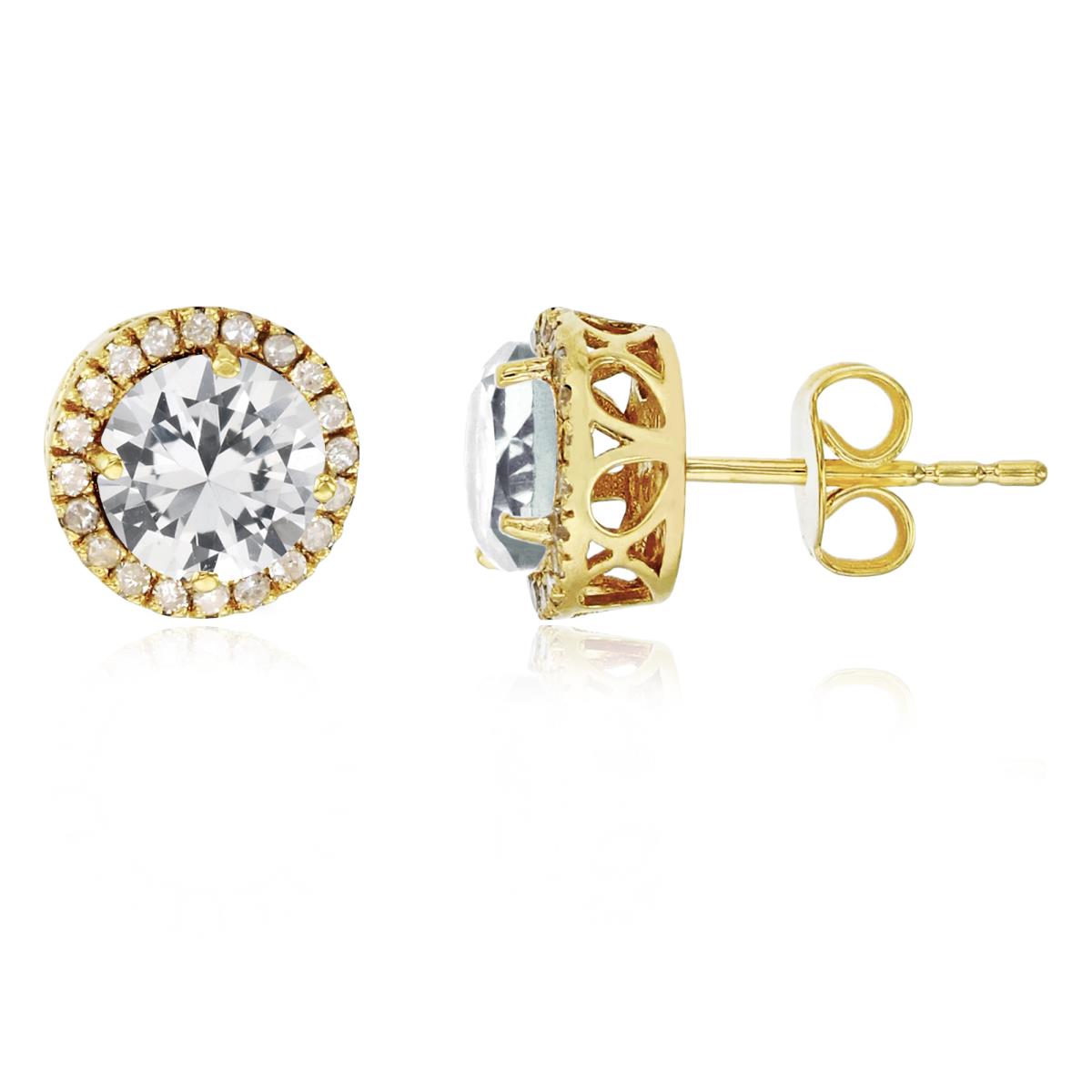 Sterling Silver Yellow 6mm Round Cr White Sapphire & Cr White Sapphire Halo Stud Earring