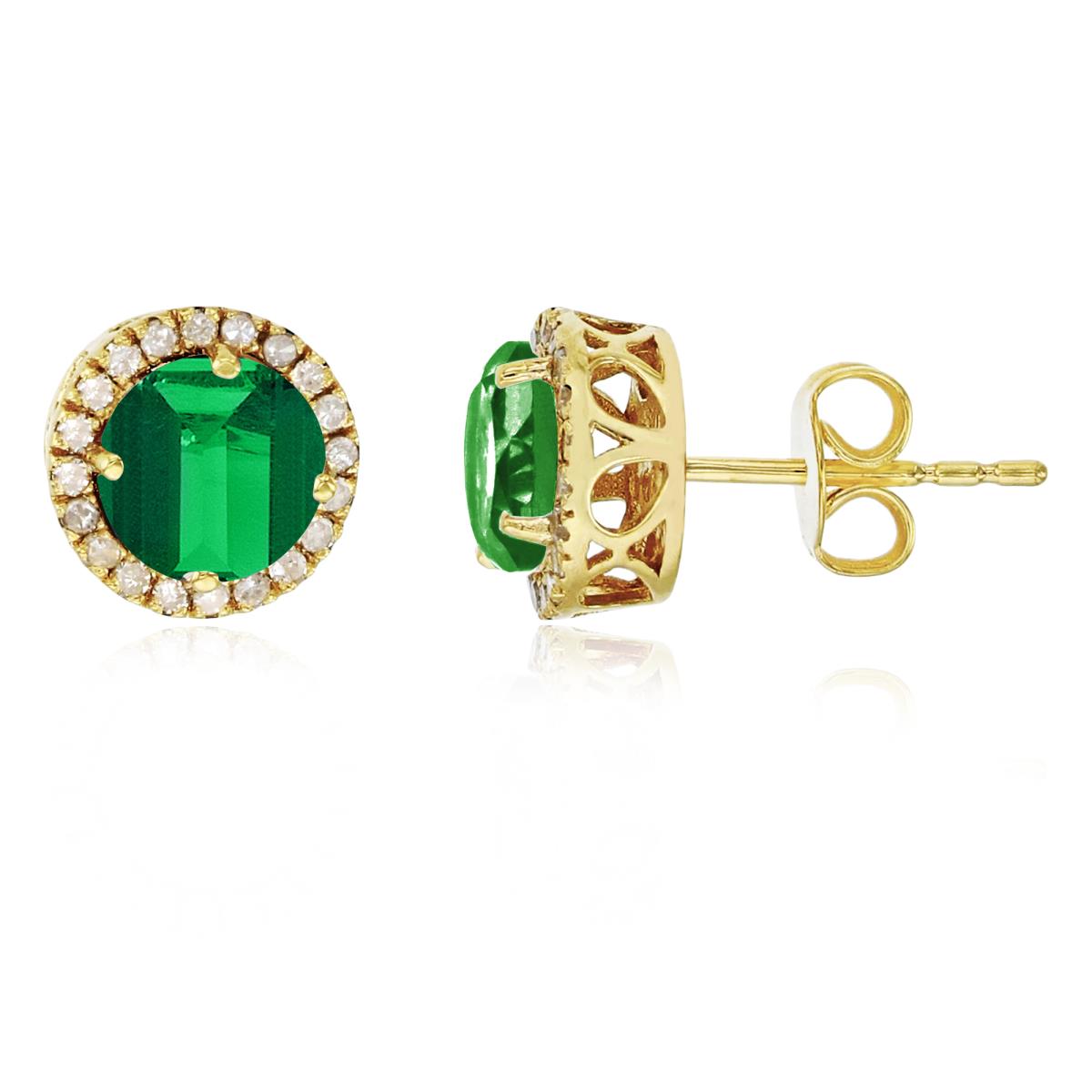 Sterling Silver Yellow 6mm Round Cr Emerald & Cr White Sapphire Halo Stud Earring