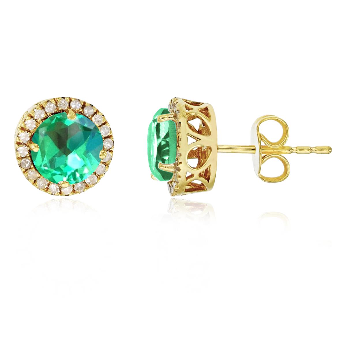 Sterling Silver Yellow 6mm Round Cr Green Sapphire & Cr White Sapphire Halo Stud Earring