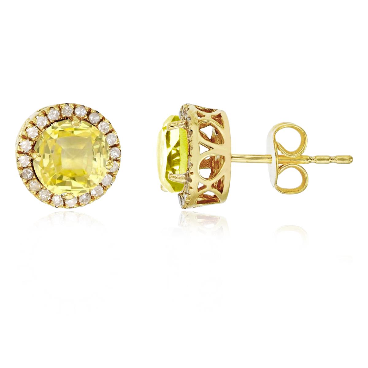 Sterling Silver Yellow 6mm Round Cr Yellow Sapphire & Cr White Sapphire Halo Stud Earring
