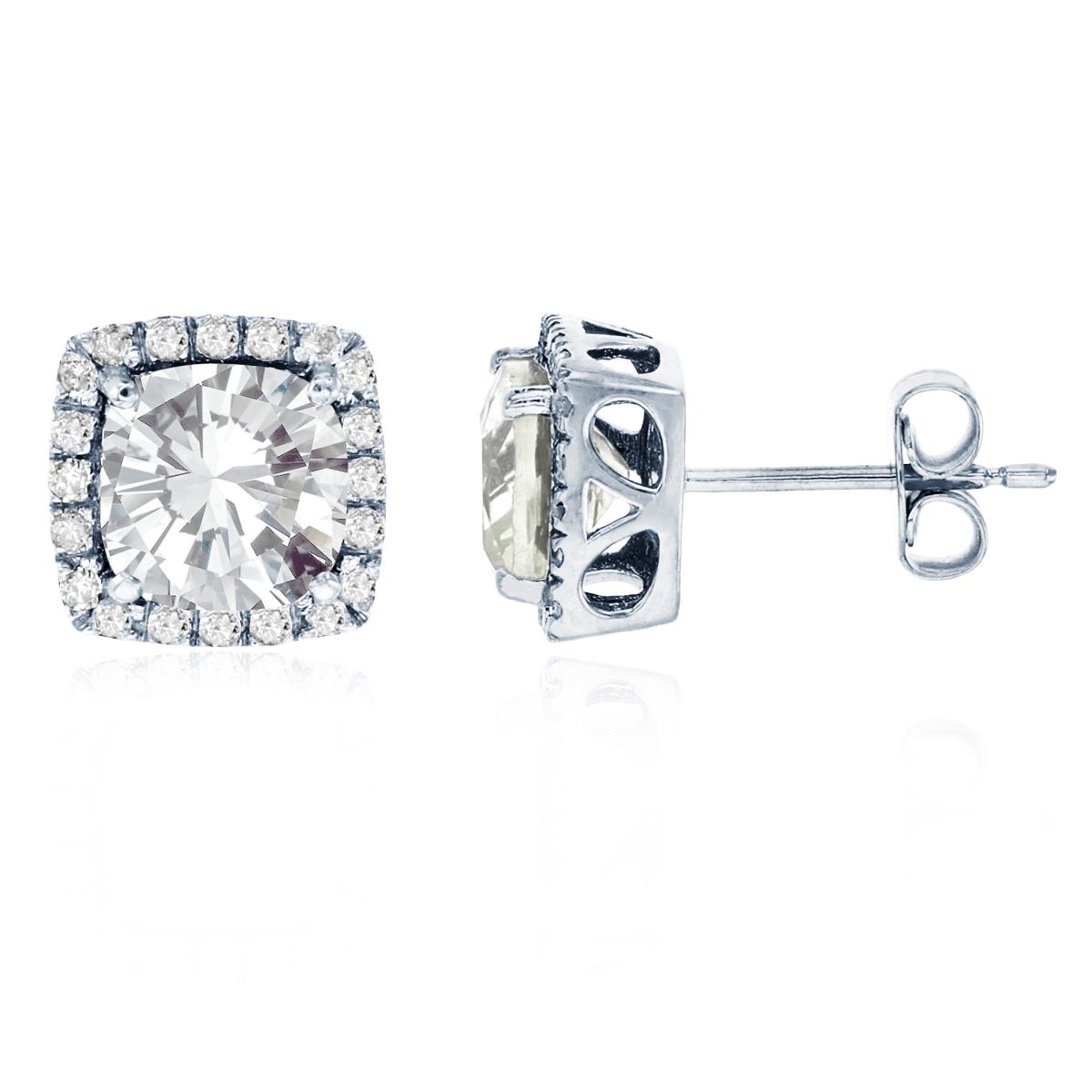 10K White Gold 6mm Cushion White Topaz & 0.20 CTTW Diamond Halo Stud Earring